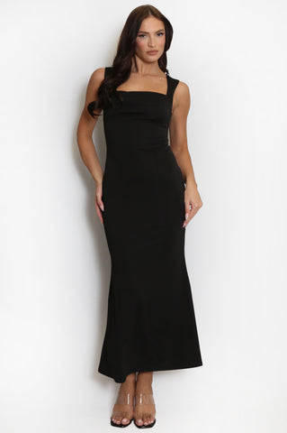 Square Gathered Neck Midi Dress