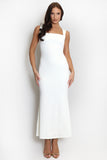 Square Gathered Neck Midi Dress