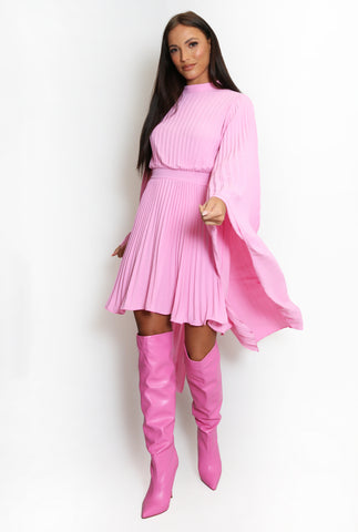 Pleated Wing Sleeves Tunic Dress