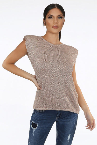Metallic Round Neck Knitted Top