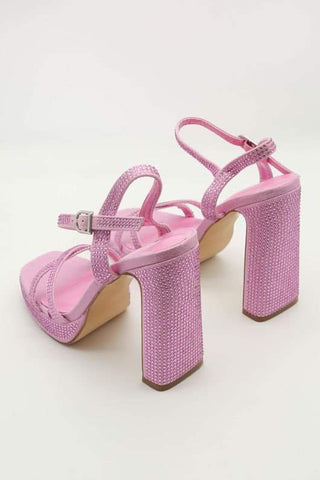 Pink Diamonte Platform Block Heels