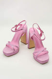 Pink Diamonte Platform Block Heels