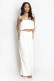 Pleated Bandeau Crop Top And Wide Leg Trouser Set
