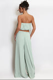 Pleated Bandeau Crop Top And Wide Leg Trouser Set