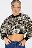 Black Love Print Cropped Jumper