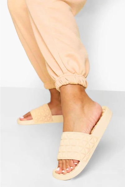 Beige Pyramid Padded Sliders