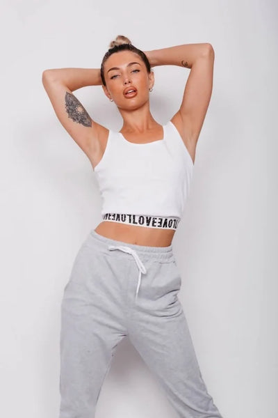 White Love Tape Trim Crop Vest