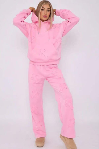 Pink Oversized Crucifix Cross Hoodie with Wide Leg Bottoms