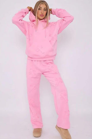 Pink Oversized Crucifix Cross Hoodie with Wide Leg Bottoms