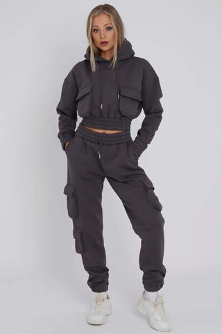 Cargo Pocket Cropped Hoodie with Cuffed Leg Joggers
