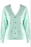 Embroidered Heart Button Cardigan