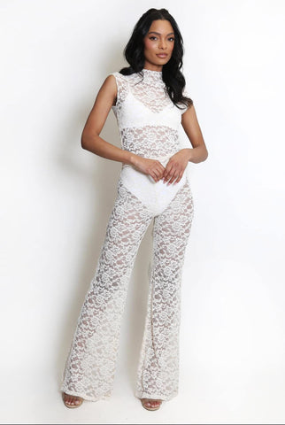 Sleeveless Sheer Floral Jumpsuit
