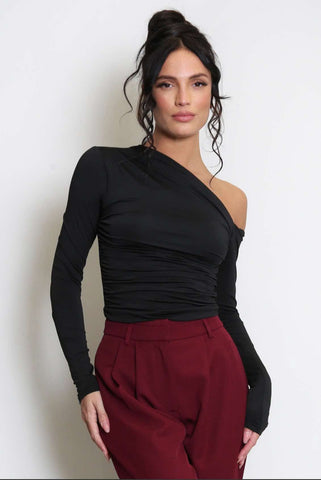 Long Sleeve Crop Top with Asymmetric Neckline