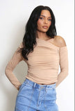 Long Sleeve Crop Top with Asymmetric Neckline