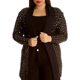 Plus Size Foil Polka Dot Open Front Cardigan