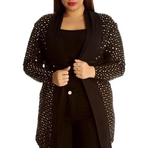 Plus Size Foil Polka Dot Open Front Cardigan
