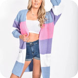 Blue Colour Block Longline Cardigan
