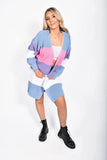 Blue Colour Block Longline Cardigan