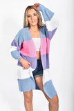 Blue Colour Block Longline Cardigan