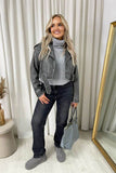 Black Cargo Distressed PU Leather Biker Jacket