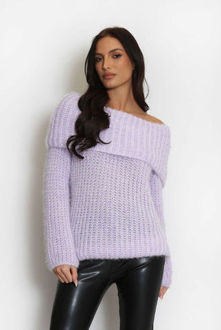 Chunky Soft Bardot Cable Knit Jumper