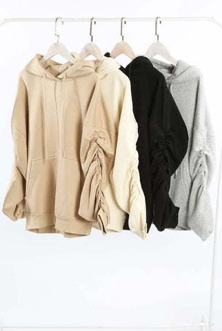 Hoodie with Ruched Sleeves