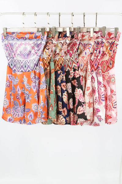 Floral Print Satin Bandeau Playsuit