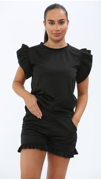 Black Frill Peplum With Short Set