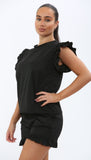 Black Frill Peplum With Short Set