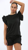 Black Frill Peplum With Short Set