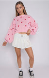 Heart Detail Oversized Cropped Knitted Jumper