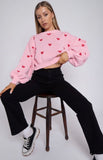 Heart Detail Oversized Cropped Knitted Jumper