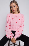 Heart Detail Oversized Cropped Knitted Jumper