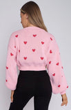 Heart Detail Oversized Cropped Knitted Jumper