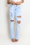 Ripped Straight Fit Denim Jeans
