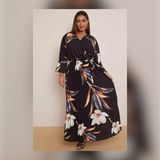Plus Size Floral Print Wrap Dress