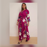 Plus Size Floral Print Wrap Dress