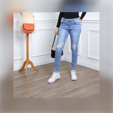 Plus Size Blue Denim Ripped Skinny Hem Jeans