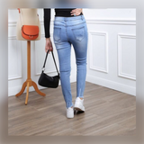 Plus Size Blue Denim Ripped Skinny Hem Jeans