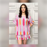Plus Size Vibrant Zig Zag Print Matching Top & Shorts
