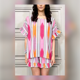 Plus Size Vibrant Zig Zag Print Matching Top & Shorts