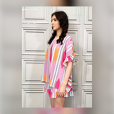 Plus Size Vibrant Zig Zag Print Matching Top & Shorts