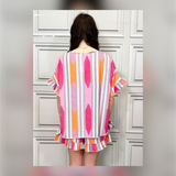 Plus Size Vibrant Zig Zag Print Matching Top & Shorts