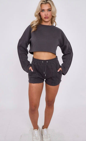 Oversized Crop Top & Shorts Fleece Co-ord