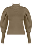 Pleated Sleeve High Neck Ribbed Jumper