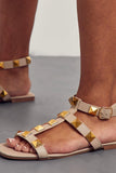 Nude Studded Flat Gladiator Sandal