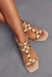 Nude Studded Flat Gladiator Sandal