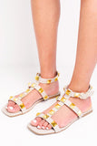 Nude Studded Flat Gladiator Sandal