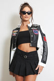 PU Cropped Slogan Biker Jacket