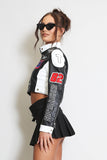 PU Cropped Slogan Biker Jacket